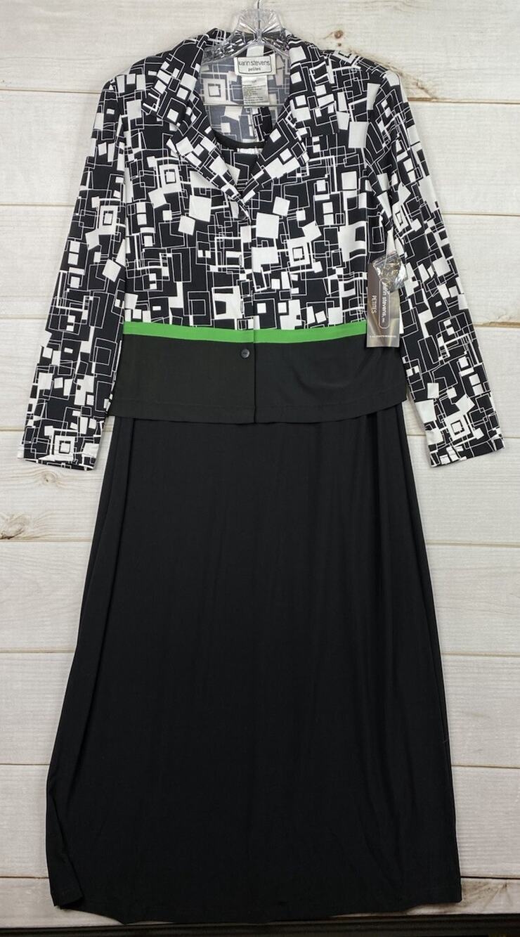 Karen Stevens Dress Women 14P Tank Dress & Jacket Geometric Slit Stretch NWT